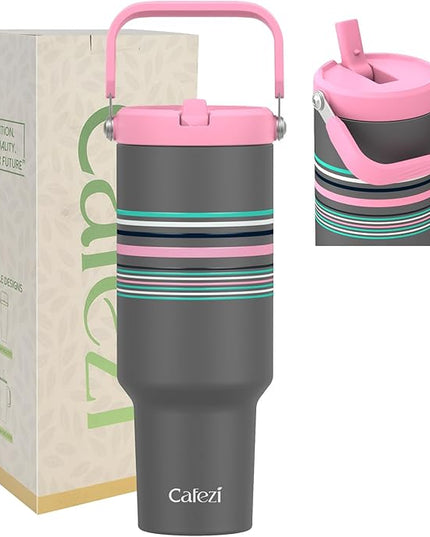 40 oz Tumbler with Handle Flip Straw, Vacuum Insulated Tumblers with Flip Straw and Top Handle, Reusable Insulated Cup for Home, Outdoors, Leakproof, Fits in Cup Holder, Cold for 30 Hours
