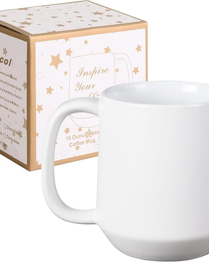 Miicol 16 oz Large Ceramic Coffee Mug, Tea, Mulled Drinks Cup, Gift for Office Staff or Home Using, Microwave and Dishwasher Safe, Frosted Surface, White