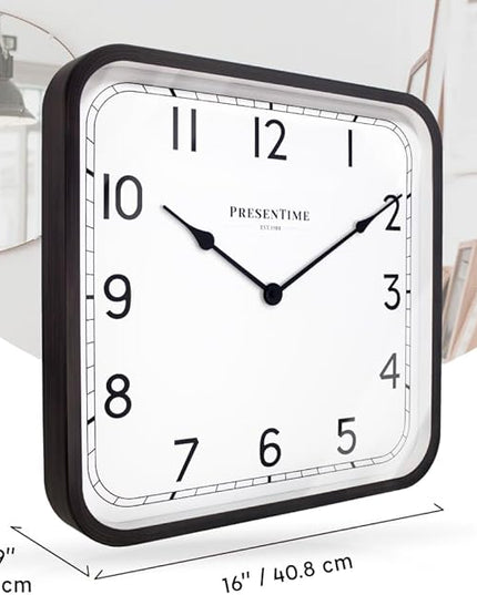 Presentime & Co. 16" Anton Modern Farmhouse Square Clock, Silent No Ticking, Wall Art and Timepiece for Home Decoration/Wall Décor, Oil Rubbed Bronze Color