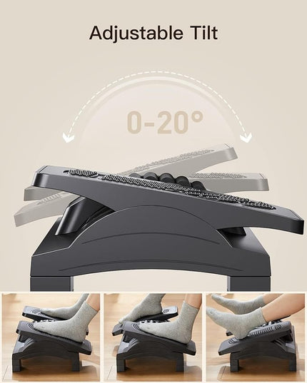 HUANUO Foot Rest Under Desk, Adjustable Ergonomic Footrest for Under Desk at Work or Gaming with Massage Texture and Roller, 20 Degree Tilt Angle Adjustment, Foot Stool for Office, Home