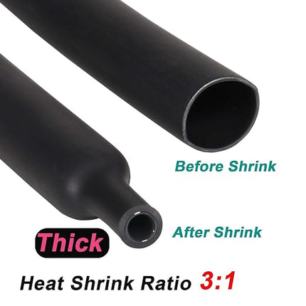 2 Pcs 1 inch (Diameter) 3:1 Waterproof Heat Shrink Tubing Kit, Large Marine Dual Wall Adhesive Shrinkable Wire Wrap Tube, Insulation Sealing Wear-Resistant Cable Protector by YUKSY (4ft, Black & Red)