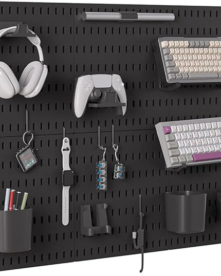 Gliging Controller and Keyboard Holder Wall Mount, Modular Gaming Pegboard with Accessories, Wall Organizer Peg Board for Keyboard Xbox PS5 PS4 Switch, Video Game Storage(33″×22″)