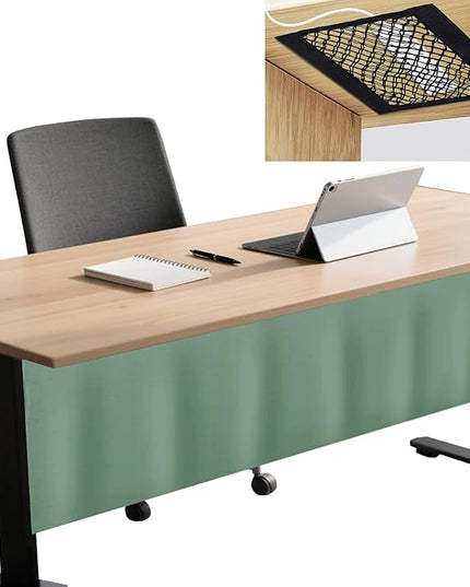 Icegrey 72" Under Desk Privacy Panel with Cable Management Organizer Net Self-Adhesive Modesty Panel for Cord Organizer Pockets and Desk Skirt for Home Office or Standing Workstation, Green