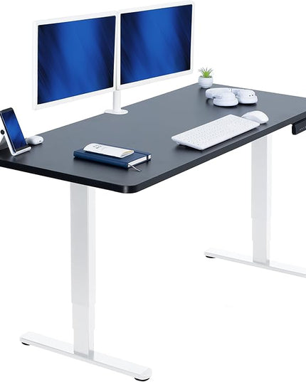 VIVO Electric 60 x 24 in Dual Motor Sit Stand Desk, Memory Height Adjustment, 2B Series, Black Top White Frame, DESK-KIT-2W6B