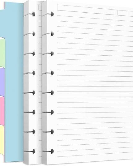 Discbound Refill Paper, Disc Paper Refill for Note-Taking System Discbound Planner Inserts with 240 Pages, 5 Sheets Dividers,White Paper Refill, Junior Size 5.6" x 8.3 "
