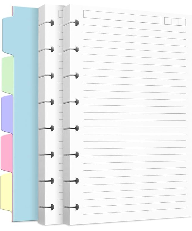 Discbound Refill Paper, Disc Paper Refill for Note-Taking System Discbound Planner Inserts with 240 Pages, 5 Sheets Dividers,White Paper Refill, Junior Size 5.6" x 8.3 "
