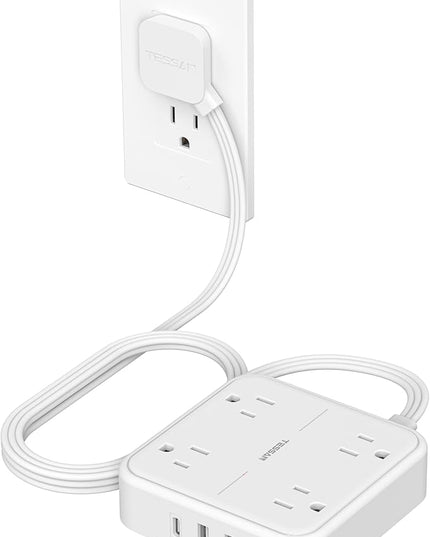 Surge Protector Flat Extension Cord 5FT, TESSAN Flat Plug Power Strip with 4 Outlets 3 USB C Ports (1 USB C), 900 Joules Protection, Multiple Wall Outlet Extender Suitable for Home Office Dorm, White