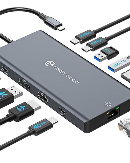 Laptop Docking Station 3 Monitors, 4K@120Hz DisplayPort 4K@60Hz HDMI 4K@60Hz USBC,12 in 1 USB C Video Output for Multiple Monitor Dock USB A 3.0, USB C 3.2 10Gbps Ports 100W PD, SD/TF