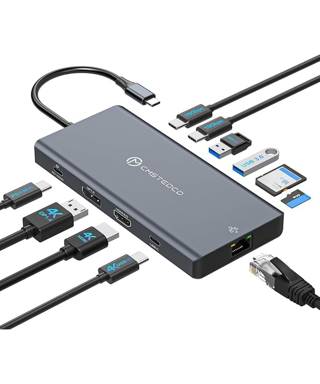 Laptop Docking Station 3 Monitors, 4K@120Hz DisplayPort 4K@60Hz HDMI 4K@60Hz USBC,12 in 1 USB C Video Output for Multiple Monitor Dock USB A 3.0, USB C 3.2 10Gbps Ports 100W PD, SD/TF