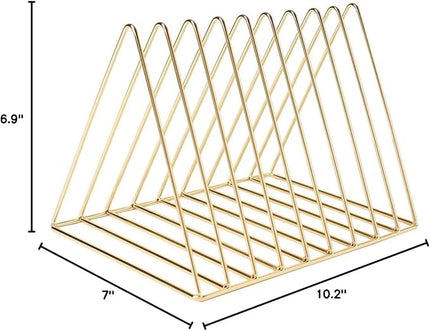 Sooyee 2 Pack 9 Slot Gold Magazine Holder,Desktop File Sorter Organizer Triangle Bookshelf Decor Home Office