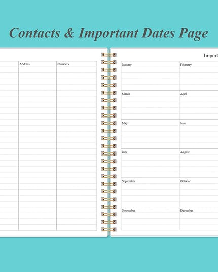 Daily Planner Undated - A5 To Do List Notebook Hourly Schedules, Spiral Appointment Planner for Women and Men, PVC Hardcover, Inner Pocket, Elastic Closure, 5.8" x 8.3", Teal Flowers