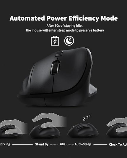 Ergonomic Wireless Mouse with USB Receiver for PC Computer, Laptop and Desktop, Ergo Mouse Vertical with Silent Clicks Long Battery Life, Up to 1600 DPI & 1 AA Battery Powered, Black