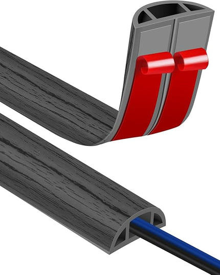 Floor Cord Covers for Wires 12FT Cable Hider Wire Cover Self Adhesive Cord Hider Floor for Offices, Homes, Workshops, Warehouses Cable Cavity 0.39" W x 0.27" H