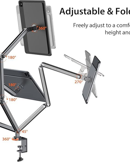 KU XIU Magnetic Arm Stand Only for iPad Pro 11" M4/M5 ONLY, Foldable Premium Aluminum Alloy Tablet Mount for Working, Multi-Node Adjustable Portable iPad Holder Desktop Stand