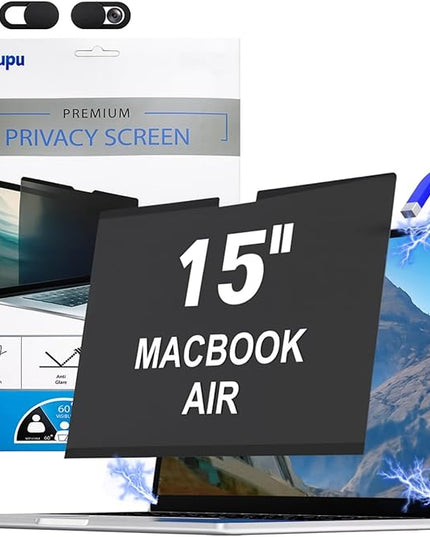 Magnetic Privacy Screen Camera Cover Compatible with MacBook Air 15 Inch 2025 2024 2023 M2 M3 M4 A3114 A3241 Removable Screen Filter MacBook Air 15 inch Screen Protector Anti Blue Light Glare