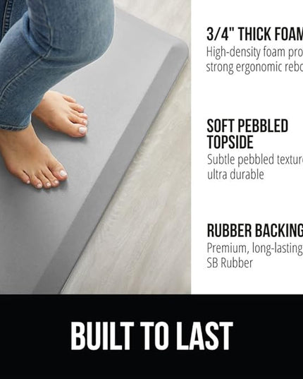 GORILLA GRIP Comfortable Cushioned Kitchen Mats for Floor, Waterproof and Stain Resistant Soft Top, 3/4 Inch Thick Ergonomic Standing Desk Anti Fatigue Mat, Foam Supports Feet, 20x32, Light Gray