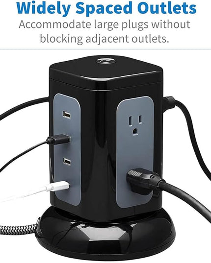 Tripp Lite TLP606UCTOWER Charging Tower Power Strip Surge Protector & Charging Station with USB Ports, 1800 Joules, 6 Outlets, 3 USB-A + 1 USB-C, 8ft Cord, Dorm Room Essentials Desk Accessory