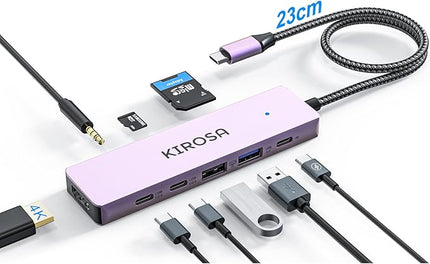 KIROSA USB C Hub: Multiport Adapter for Macbook Pro Air - 9IN1 USBC to HDMI Hub Dongle - Travel USB-C Docking Station for Laptops and Type C Devices (4K HDMI 100W PD USB3.0 SD/TF Card Reader)
