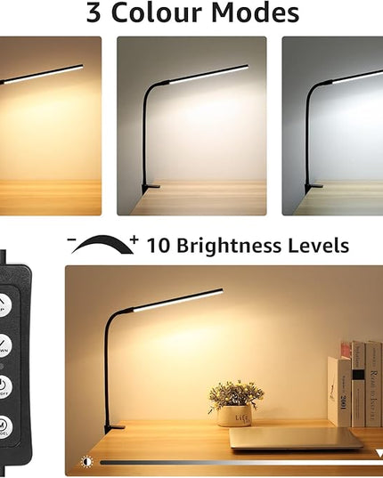 Lepro Clip on Desk Lamp LED Reading light Dimmable USB Small Clamp Lamp with 3 Color Modes 10 Brightness, Adjustable Flexible Gooseneck Table Light for Bed Headboard, Nail, Home Office,Computer(Black)