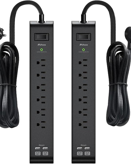 2 Pack Surge Protector Power Strip with 6 Outlets 4 USB Ports (2 USB C) 5-Foot Extension Cord Flat Plug 900 Joules 15A Circuit Breaker Wall Mount Desk USB Charging Station for Home Office