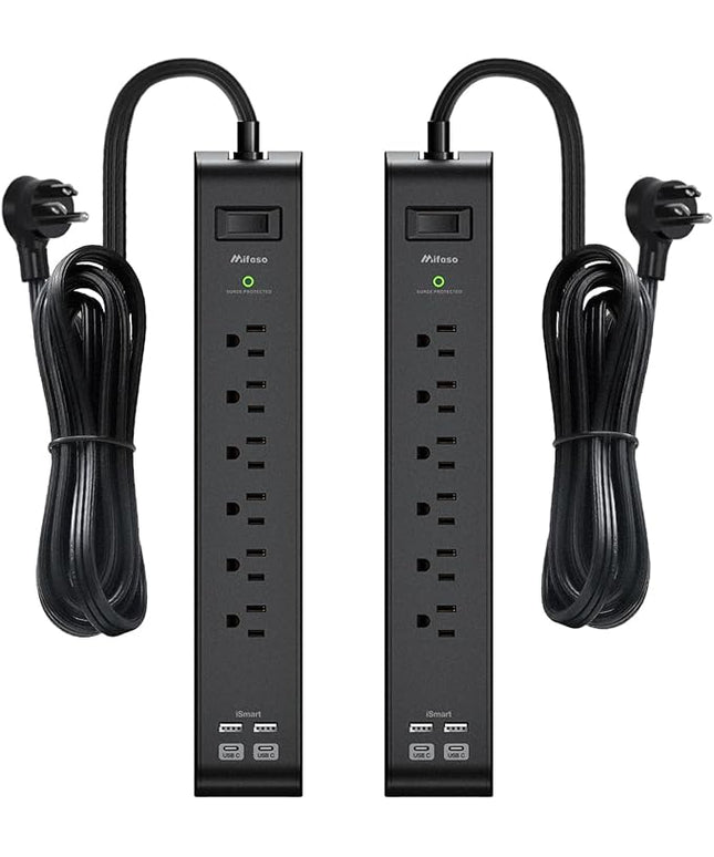 2 Pack Surge Protector Power Strip with 6 Outlets 4 USB Ports (2 USB C) 5-Foot Extension Cord Flat Plug 900 Joules 15A Circuit Breaker Wall Mount Desk USB Charging Station for Home Office