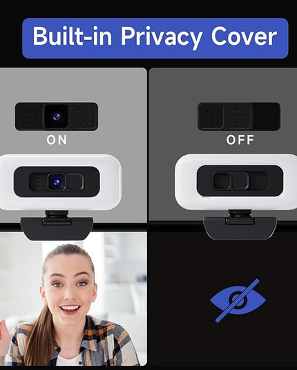 Webcam for PC - PC Camera Webcam 1080P, Desktop Computer Web cam with Privacy Shutter and Tripod Autofocus, Dual Noise-USB Plug&Play,Cancelling Mics,Auto Light Correction,