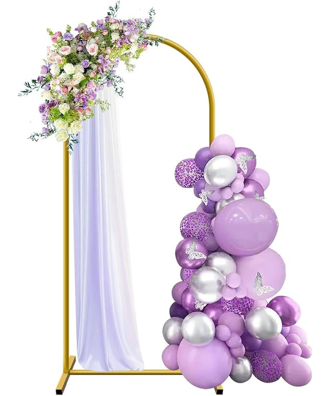 6 ft Arch Backdrop Stand, Wedding Arch Frame, Stable Metal Background Stand with Square Base Ground Nails, for Birthday Party Baby Shower Garland Decoration, Gold