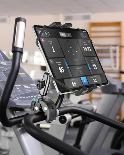 Metal iPad Tablet Mount Holder for Boat Helm, Wheelchair Pole, Bike, Motorcycle, Stroller, Fitness bike, Road Mountain Bicycle, Scooter Handlebar Clamp for 4.7-13" iPad Pro, Air, Mini, iPhone, Galaxy