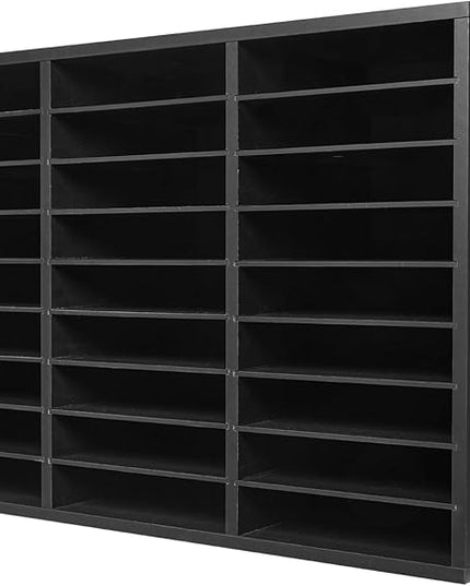 VEVOR Literature Organizer, 27 Compartments Office Mailbox with Removable Shelves, Wooden Mailbox Sorter Particle Board Office Home Classroom Storage, File Sorter for Files, Documents, Papers, Black