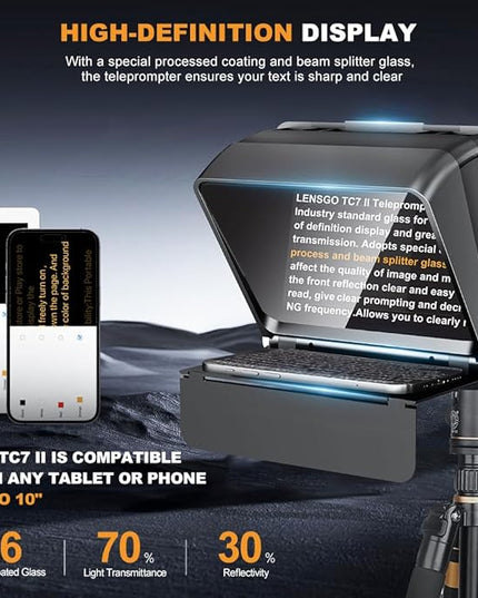 LENSGO Teleprompter for iPhone ipad Smartphone,7.9’’ Mini Portable Prompter with Remote Control,APP Compatible with iOS/Android for YouTube, Zoom, Twitch, Online Teaching,Vlogger,Live Streaming