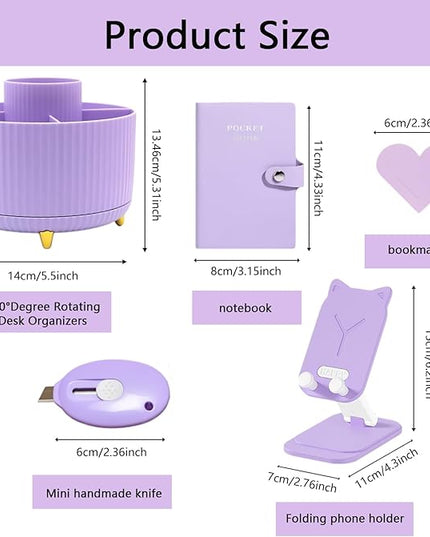 Office Supplies,Desk Accessories,with Stapler, Tape Dispenser,Desk Organizer,Folding Phone Holder,Pen,Journal Notebook,Scissor,Staple Remover,Staples,Clear Tape,Sticky Notes,Paper Clips,Bookmark,Ect