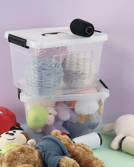 10 L Plastic Clear Storage Box, Plastic Latching Box with Lid, 6-PACK