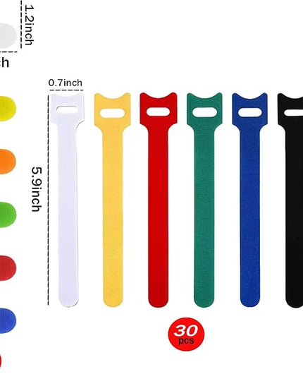 60 Pack Reusable Cable Labels & Cord Organizer Kit – Color-Coded Write-On Wire Labels with Marker + 30 Ties for Home Office Electronics Cord Management