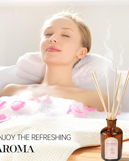 LEAMERR Premium Reed Diffuser Set - 8.8 oz (250 ml) Bedroom Bathroom Living Room Home Fragrance Products Sandalwood Roses Scent 1 Pack