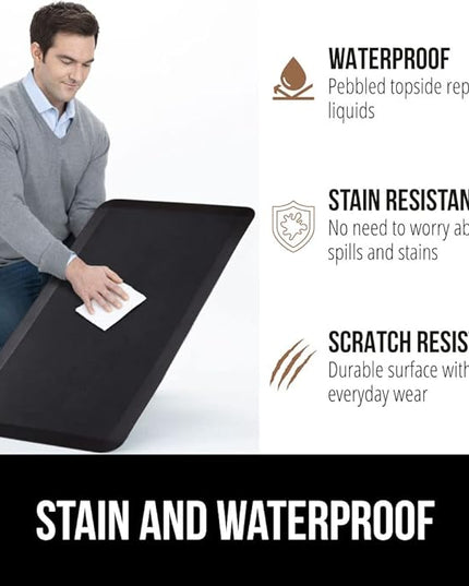 GORILLA GRIP Comfortable Cushioned Kitchen Mats for Floor, 3/4 Inch Thick Ergonomic Standing Desk Anti Fatigue Mat, Waterproof and Stain Resistant Pebbled Top, Supportive Padded Foam Rug, 20x32, Black