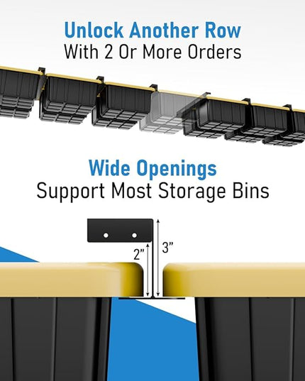 HANDT Overhead Garage Storage Rack, Connectable Heavy Duty Metal Ceiling Rails For Garage Storage Organization Shelving System, Hanging Racks For Tote Containers, Supports Up To 6 Bins, 4 Sets Black