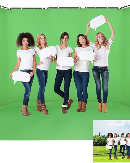 Professional 7.87ftx16.4ft Portable Large Chromakey Green Screen Wide Backdrop Kit with Stand Photography Background Support System for Photo Studio Video Shoot, Live Streaming, Party, Stage