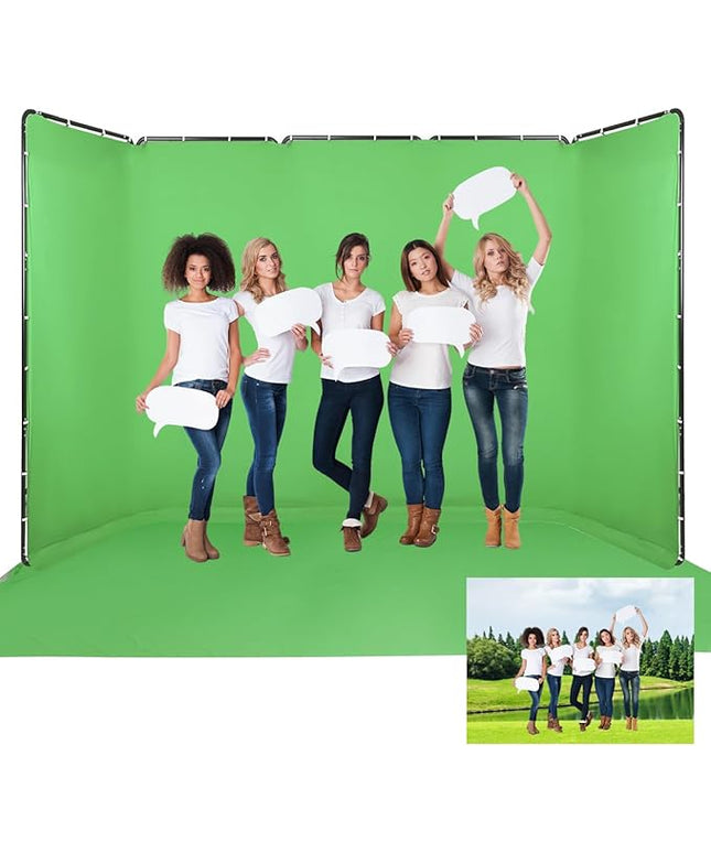 Professional 7.87ftx16.4ft Portable Large Chromakey Green Screen Wide Backdrop Kit with Stand Photography Background Support System for Photo Studio Video Shoot, Live Streaming, Party, Stage