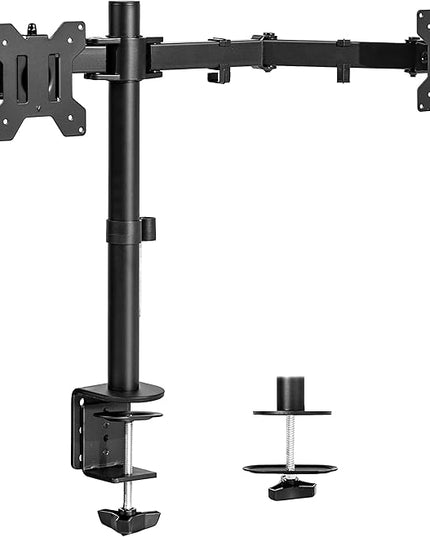 VIVO Dual Monitor Desk Mount, Holds 2 Computer Screens up to 30 inches and 22lbs Each, Heavy Duty Fully Adjustable Steel Stand with C-Clamp and Grommet, Black, STAND-V002