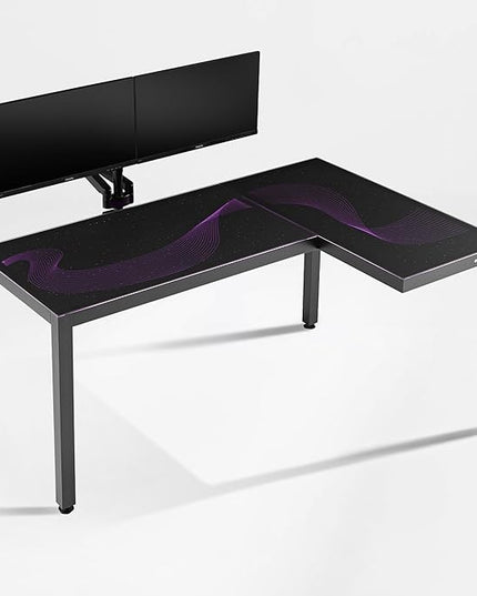 EUREKA ERGONOMIC GTG L Shaped Gaming Desk with LED Glass, Right Side