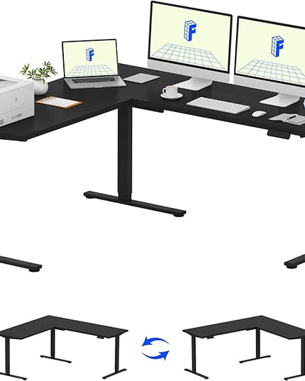FLEXISPOT L Shaped Standing Desk, 71 x 63 Inch Electric Height Adjustable Corner Desk, Sit Stand Computer Workstation, Preset Controller, Home Office, Black Frame with Black Top