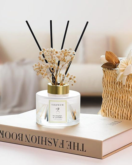 YISOWUH Reed Diffuser Set,5.07 fl oz (150 ml) - Eucalyptus & Lavender Oil Diffusers with 8 Reed Sticks,Home Fragrance Reed Diffuser for Bathroom Shelf Decor