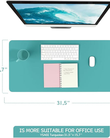 YSAGi Non-Slip Leather Desk Pad, Waterproof Laptop Computer Desk Keyboard Mat, Table Protector Blotter Mat, Large Mouse Pad for Office/Work/Home/Decor(Green Blue, 31.5" x 15.7")