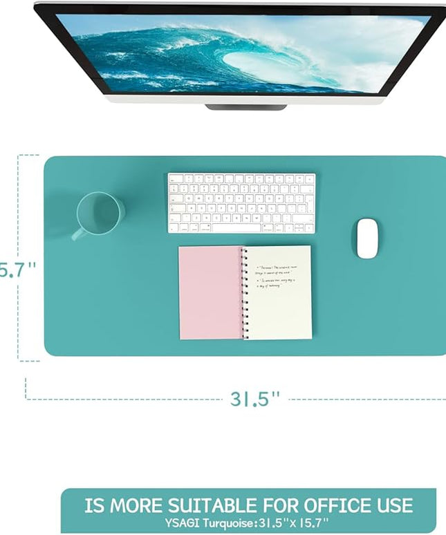 YSAGi Non-Slip Leather Desk Pad, Waterproof Laptop Computer Desk Keyboard Mat, Table Protector Blotter Mat, Large Mouse Pad for Office/Work/Home/Decor(Green Blue, 31.5" x 15.7")