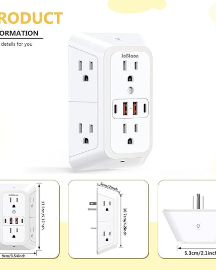 Wall Outlet Extender with Night Light, Power Plug Adapter Multi Plug Outlet Surge Protector with 4 USB Charging Ports (2 USB C), Adapter Spaced Outlets for Home Travel Office