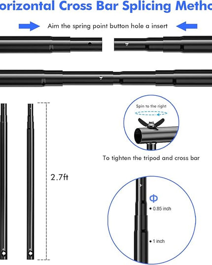 SLOW DOLPHIN 10x 8.5 ft Photo Backdrop Stand, Adjustable Photography Background Support System Stand for Photo Video Studio with Carrying Bag, Clips, Clamps