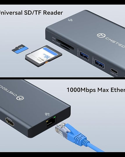 DGYBDFC USB C Laptop Docking Station 3 Monitors 100W PD 4K60Hz 12 in 1 Triple HDMI Docking Station Dual Monitor USB C Hub Multiple Adapter, 2xUSB-C 3.2, 2xUSB-A 3.0, SD Card Slot, 1000Mbps Ethernet