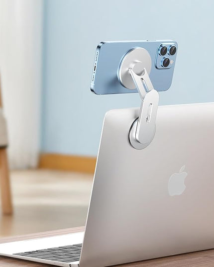 Magnetic Phone Holder for Laptop for MagSafe for iPhone 17/16/15/14/13/12 & All Phones, 180°Adjustable Phone Side Mount for Computer Monitor for Tesla, Desktop Cell Phone Bracket (Silver)