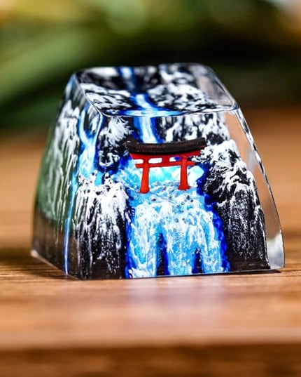 Japanese Shrine Red Torii Gate Artisan Keycap with Winter Waterfall R1 SA Profile Custom Keycaps 1U ESC Handmade Gaming Resin Key Cap Cherry MX Switch Compatible Mechanical Keyboard Japan Lover Gift