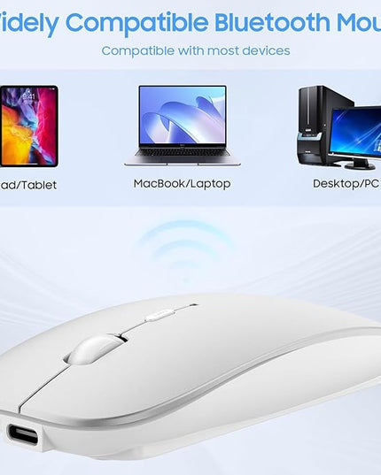 SUNGI Bluetooth Mouse for Laptop/MacBook/iPad/Android PC,Rechargable Quiet Slim Wireless Mice for Chromebook Notebook Windows/Linux/Tablet,Black,Silver